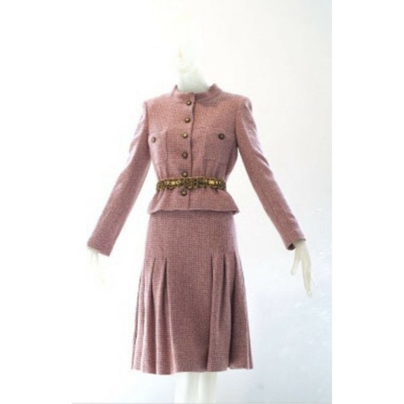 BARBIE Chanel Suit Set Jacket Skirt Cashmere Silk Pink CC - Picture 2 of 12